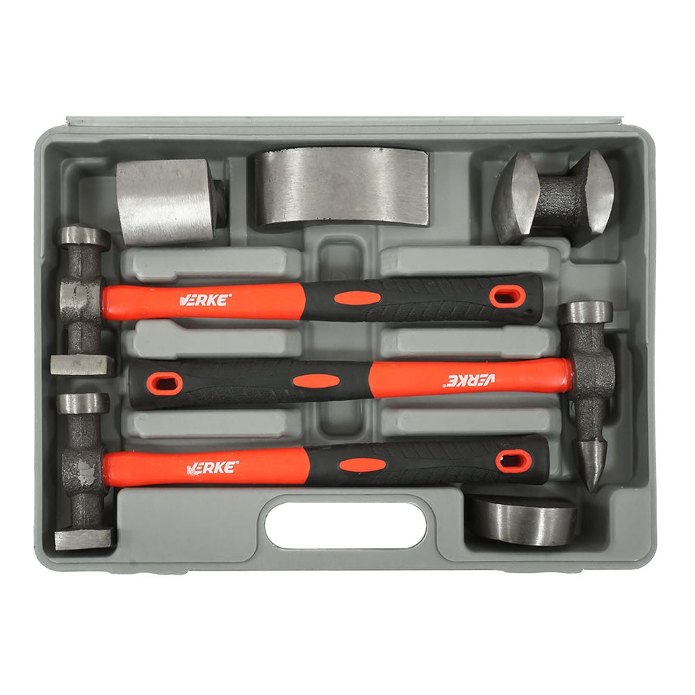 Kit-set attrezzi da officina riparazione carrozzeria auto con manici in fibra di vetro,martelli e tassi per carrozziere, 7 pezzi Verke