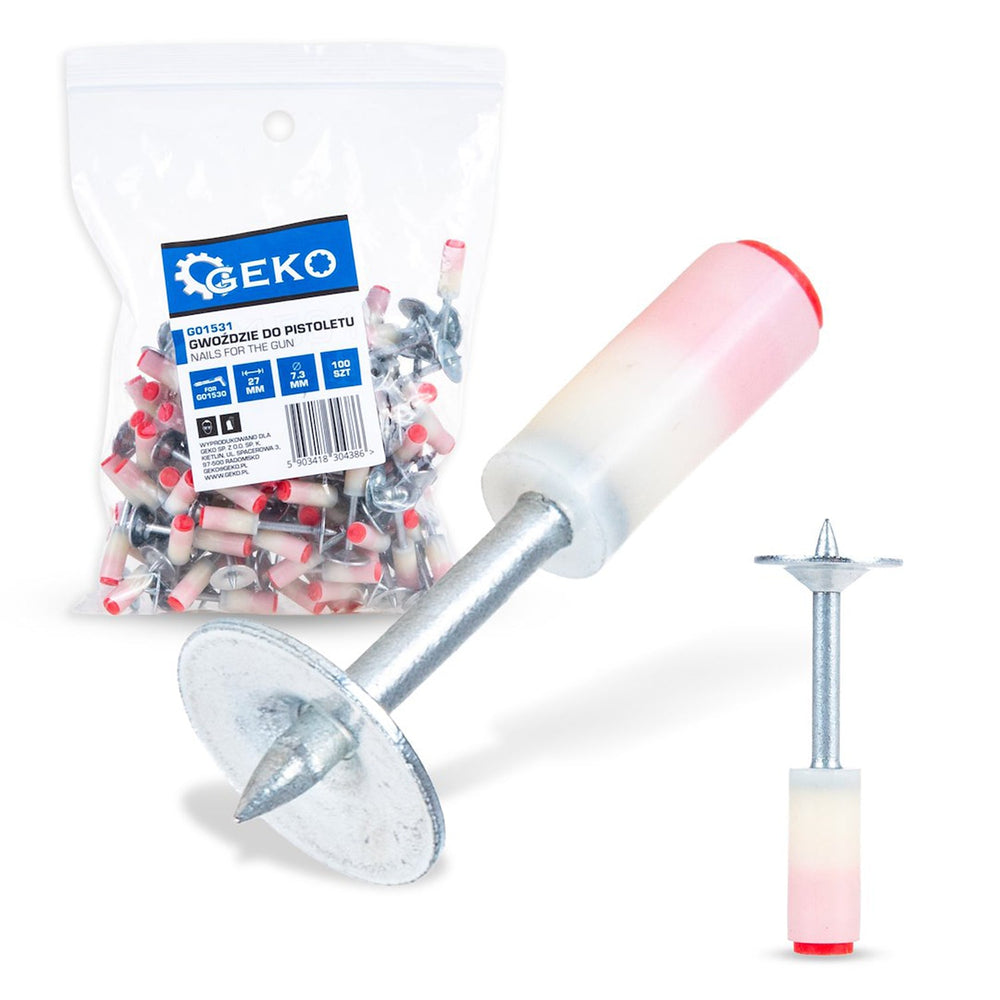 Kit-set chiodi per sparachiodi manuale, rivetti tondi in acciaio 27 mm, cemento e ferro, per pistola a chiodo, per muro, strumento di fissaggio a parete, 100 pezzi Geko