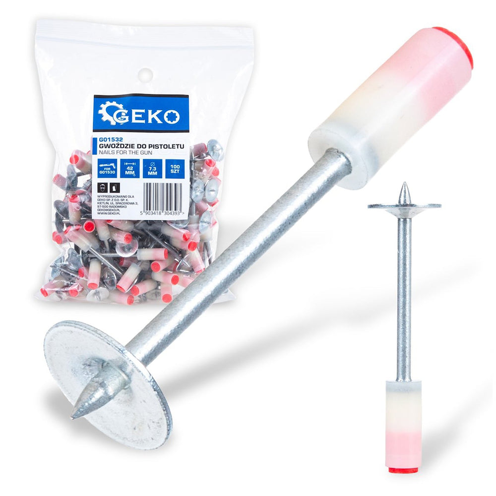 Kit-set chiodi per sparachiodi manuale, rivetti tondi in acciaio 42 mm, cemento e ferro, per pistola a chiodo, per muro, strumento di fissaggio a parete, 100 pezzi Geko
