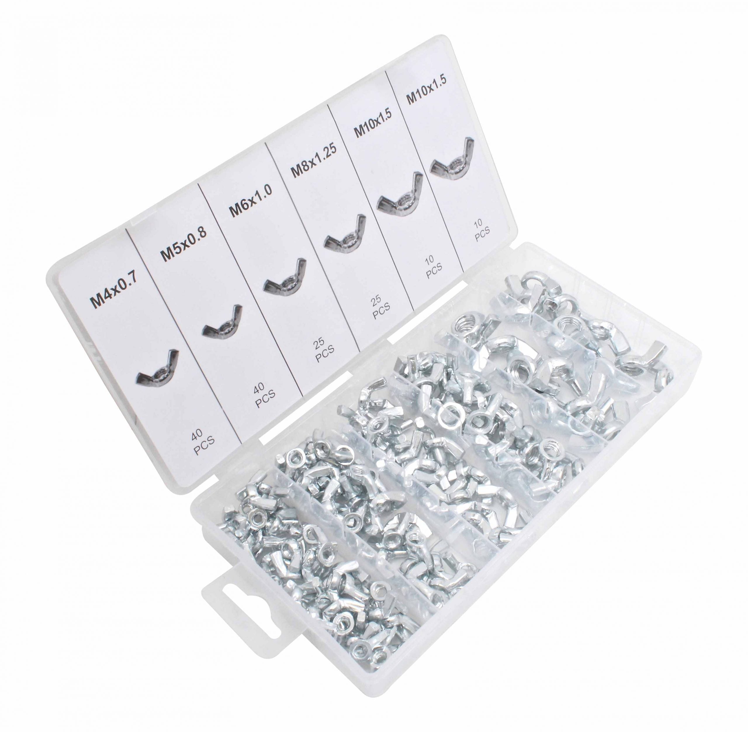 Kit-set dadi ad alette in acciaio al carbonio zincato. con orecchie ,a farfalla , filettatura M4-M10 150 pezzi