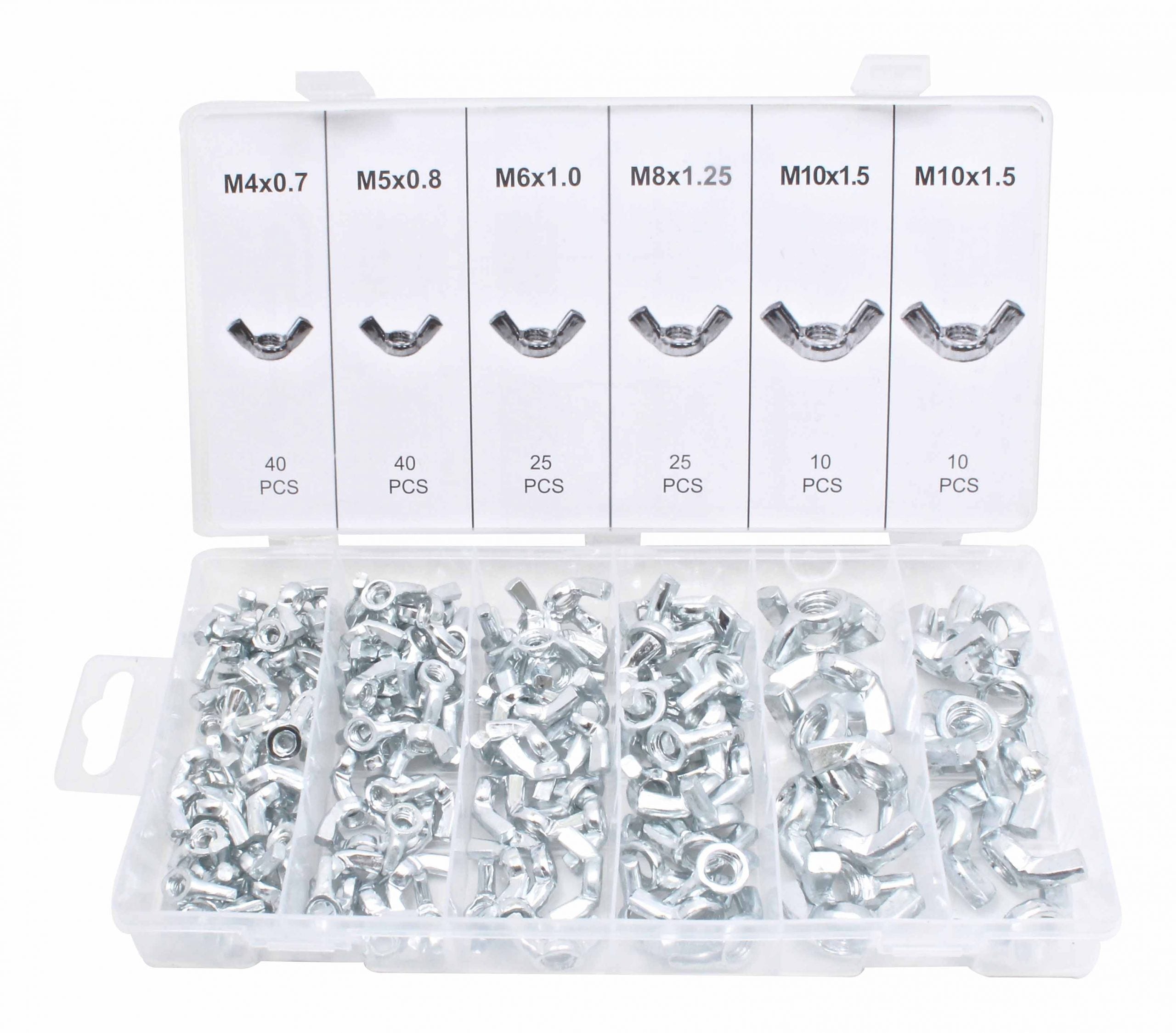 Kit-set dadi ad alette in acciaio al carbonio zincato. con orecchie ,a farfalla , filettatura M4-M10 150 pezzi