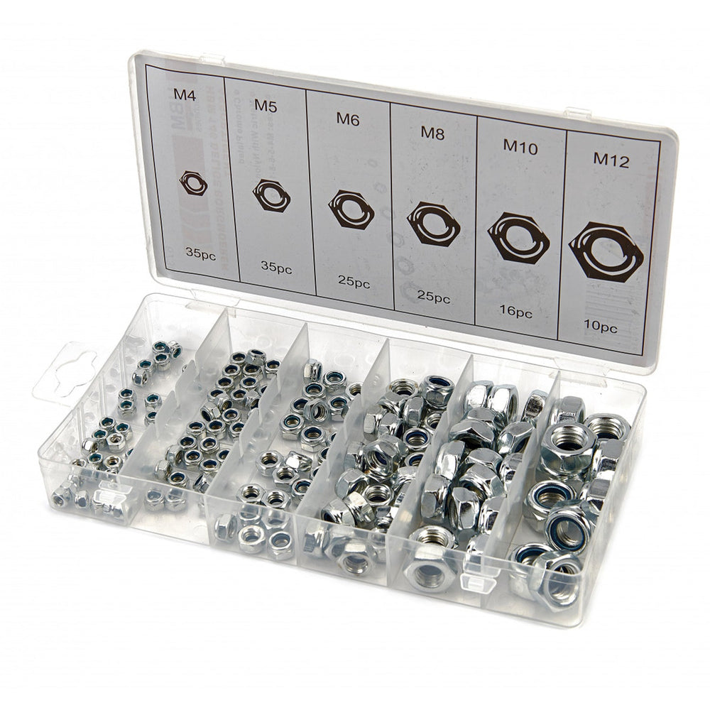 Kit-set dadi autobloccanti, assortimento in scatola dado auto bloccante, bulloni esagonali 146 pezzi