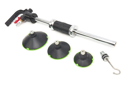 Estrattore pneumatico per ammaccature della carrozzeria con martello scorrevole, kit di riparazione per ammaccature ad aria compressa con 3 ventose Ø 75, 100, 125 mm, martello pneumatico per auto moto