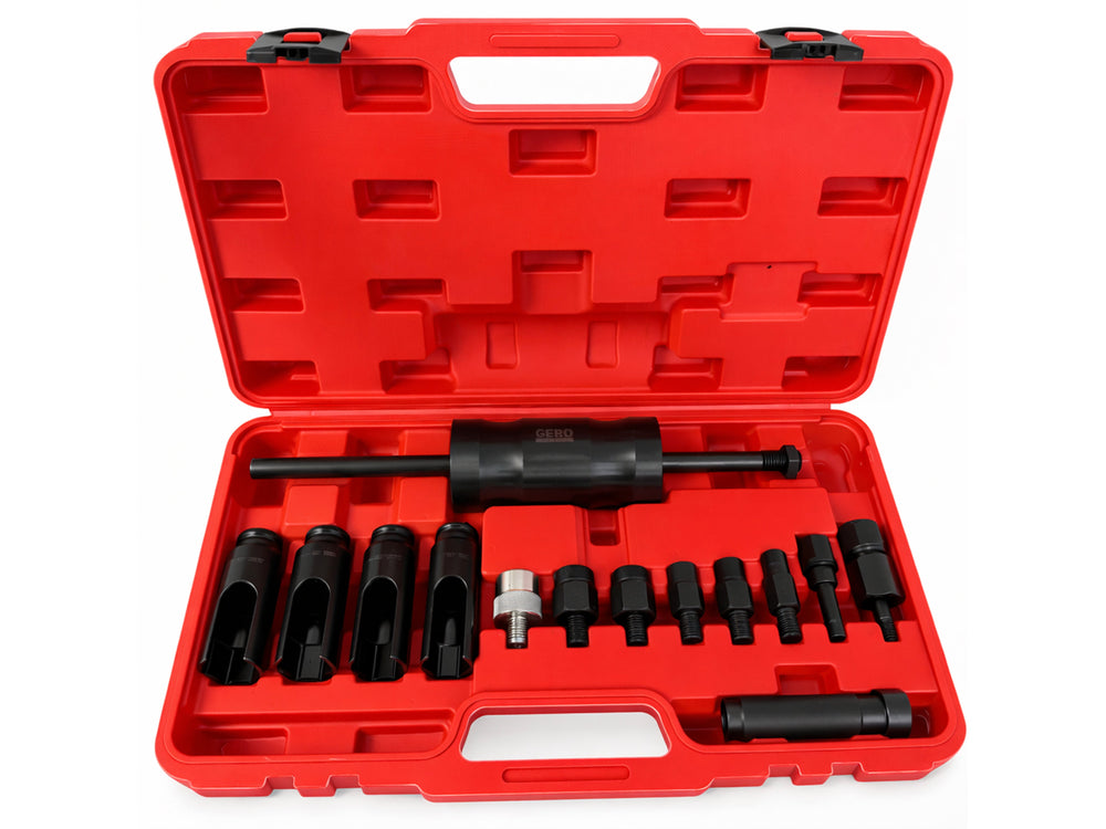 Kit-set estrattore iniettori ,strumenti per la rimozione iniettore motori diesel, per l'installazione della guarnizione,con martello scorrevole,14 pezzi Gebo Tools