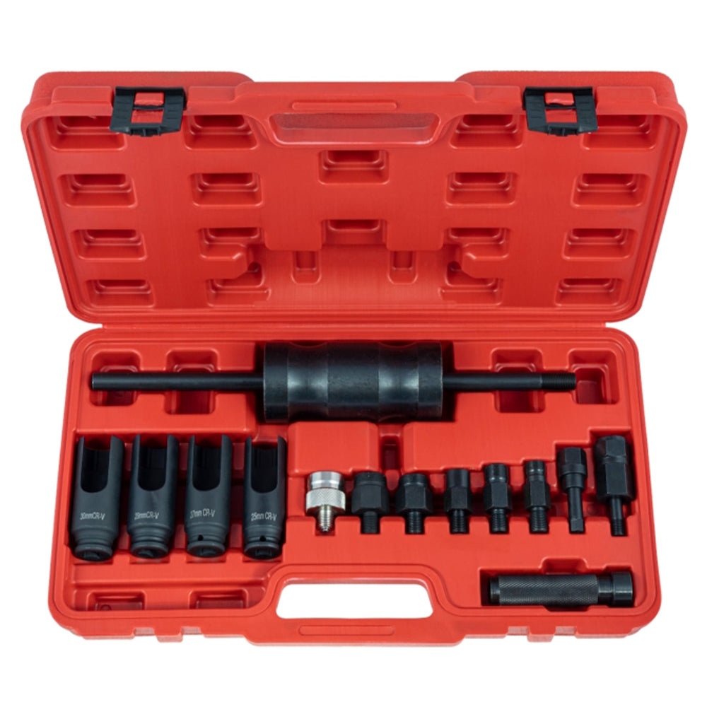 Kit-set estrattore iniettori ,strumenti per la rimozione iniettore motori diesel, per l'installazione della guarnizione,con martello scorrevole,14 pezzi