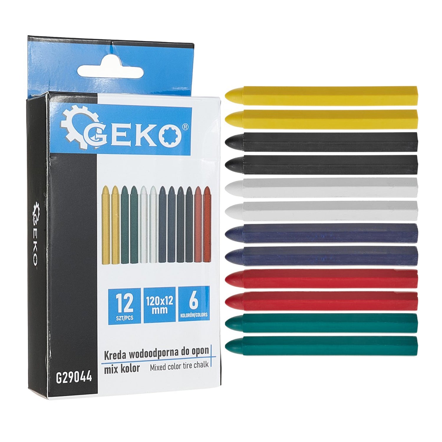 Kit-set gessi per pneumatici e metallo, marcatore per superfici in gomma, punta conica, 12 pezzi, 6 colori, Geko