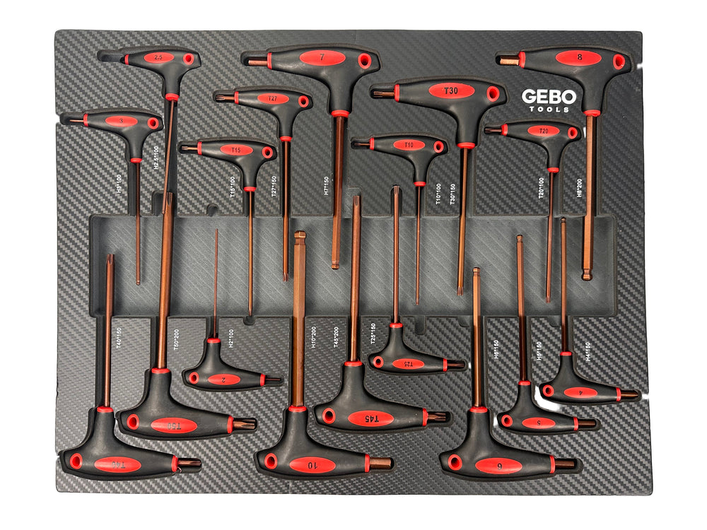 Kit-set modulo per carrelli portautensili, con TORX e chiavi a brugola con impugnatura a T ,18 pezzi Gebo Tools