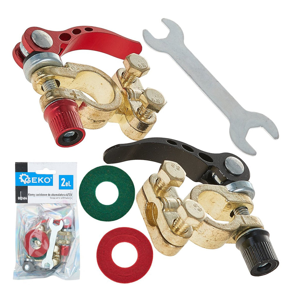 Kit-set morsetti per batteria, a palo per auto, a sgancio rapido, furgoni, navi, camper, 6/12V, Geko