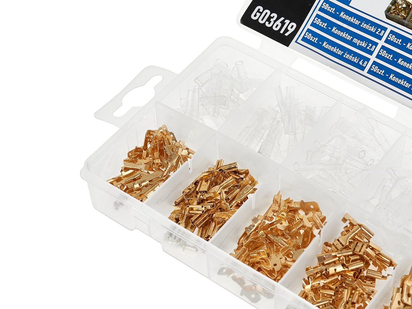 Kit-set puntalini, capicorda isolanti, con scatola, per il collegamento dei cavi, assortimento isolati ,capicorda a crimpare, anello capocorda elettrico terminale connettori elettrici, color oro,2.8-6.3 mm 450 pezzi Geko