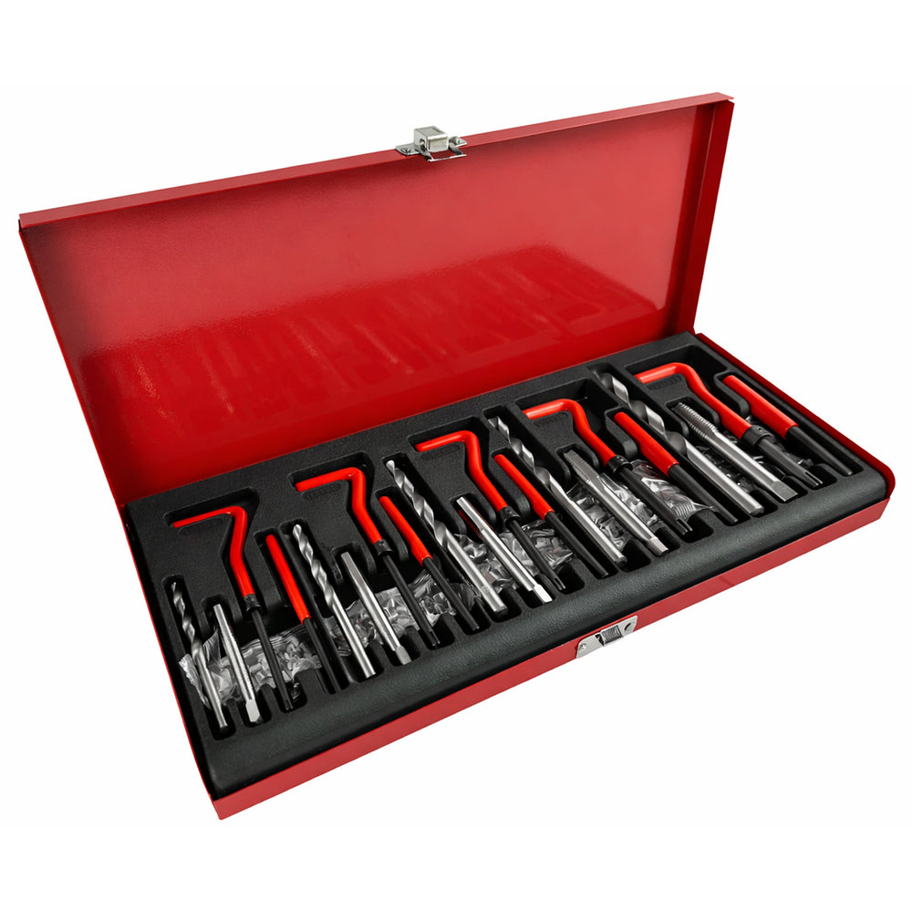 Kit-set riparazione filettatura, attrezzi ripristino filetti M5 M6 M8 M10 M12, inserto compatibile, utensili manuali per auto ,131 pezzi Gebo Tools