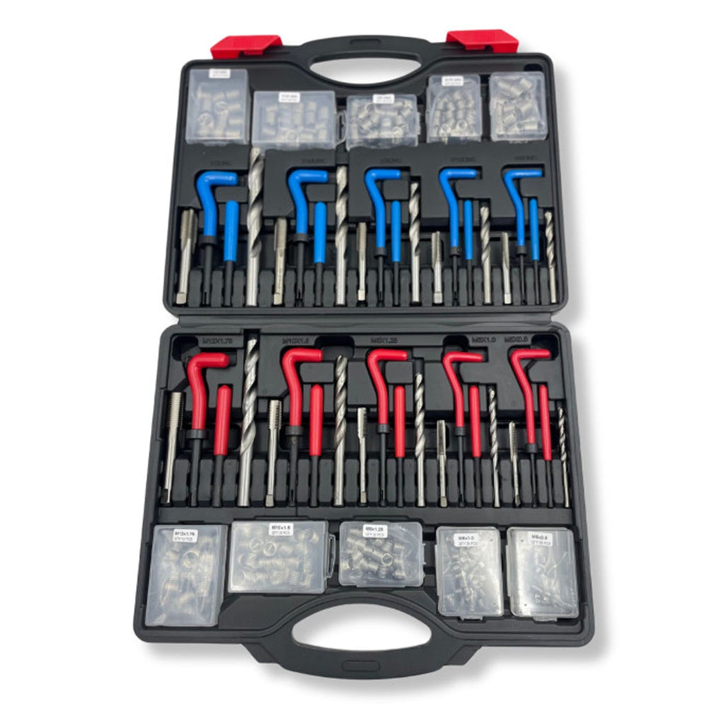 Kit-set riparazione filettatura, attrezzi ripristino filetti M5–M12 e 1/4"–1/2", inserto compatibile, utensili manuali per auto ,314 pezzi