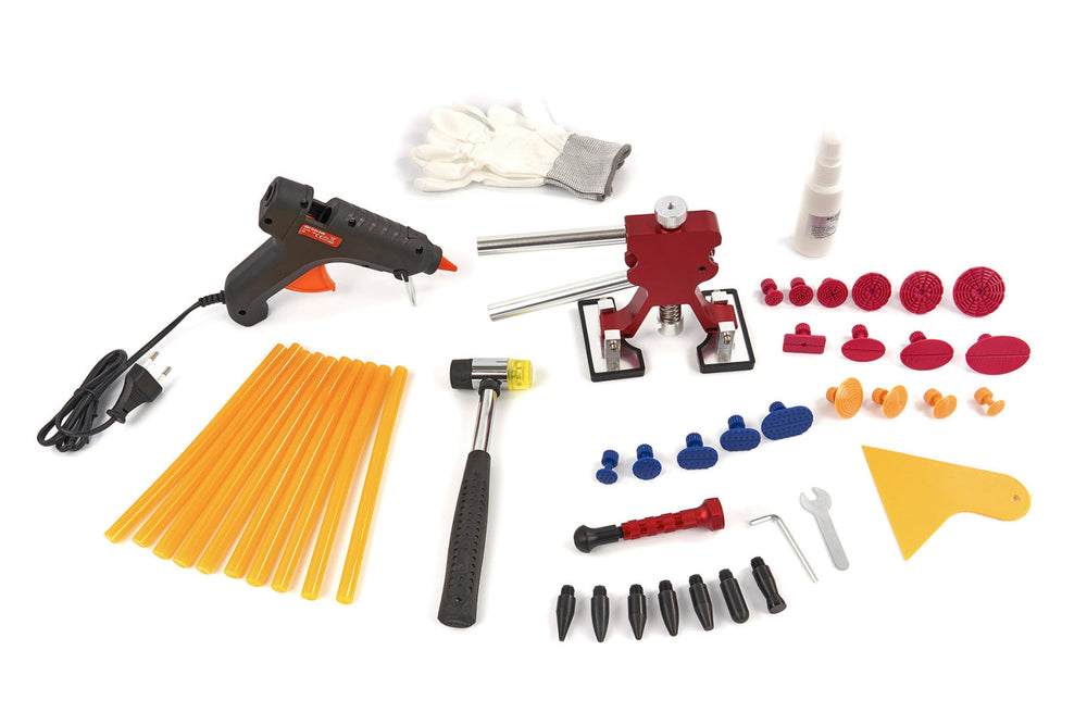 Kit-set strumenti estrattori per riparazione di ammaccature a ponte,a martello, con pistola per colla potenza 40 w per carrozzeria auto, veicolo da garage, officina, fai-da-te, 52 pezzi