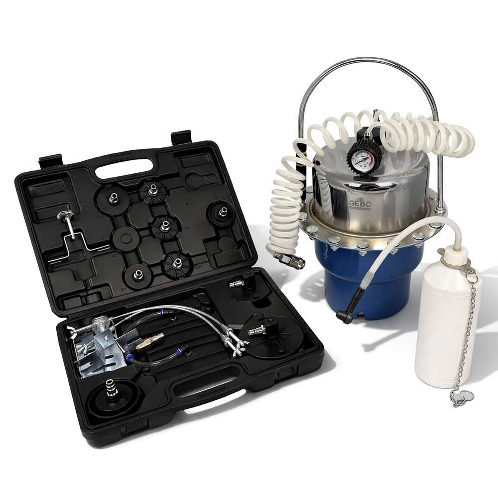 Kit-set strumenti per il sistema spurgo freni auto e liquido con adattatori universale, pompa per multimarca  Gebo Tools