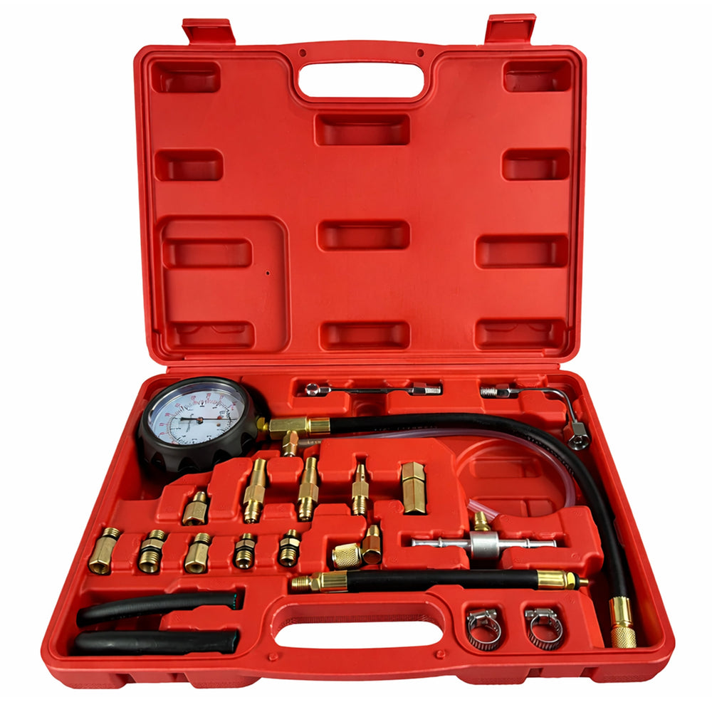 Kit-set tester pressione, compressione iniezione carburante, manometro diagnostico, testare la pressione benzina dell’auto, 0 - 10 bar  21 pezzi Gebo Tools