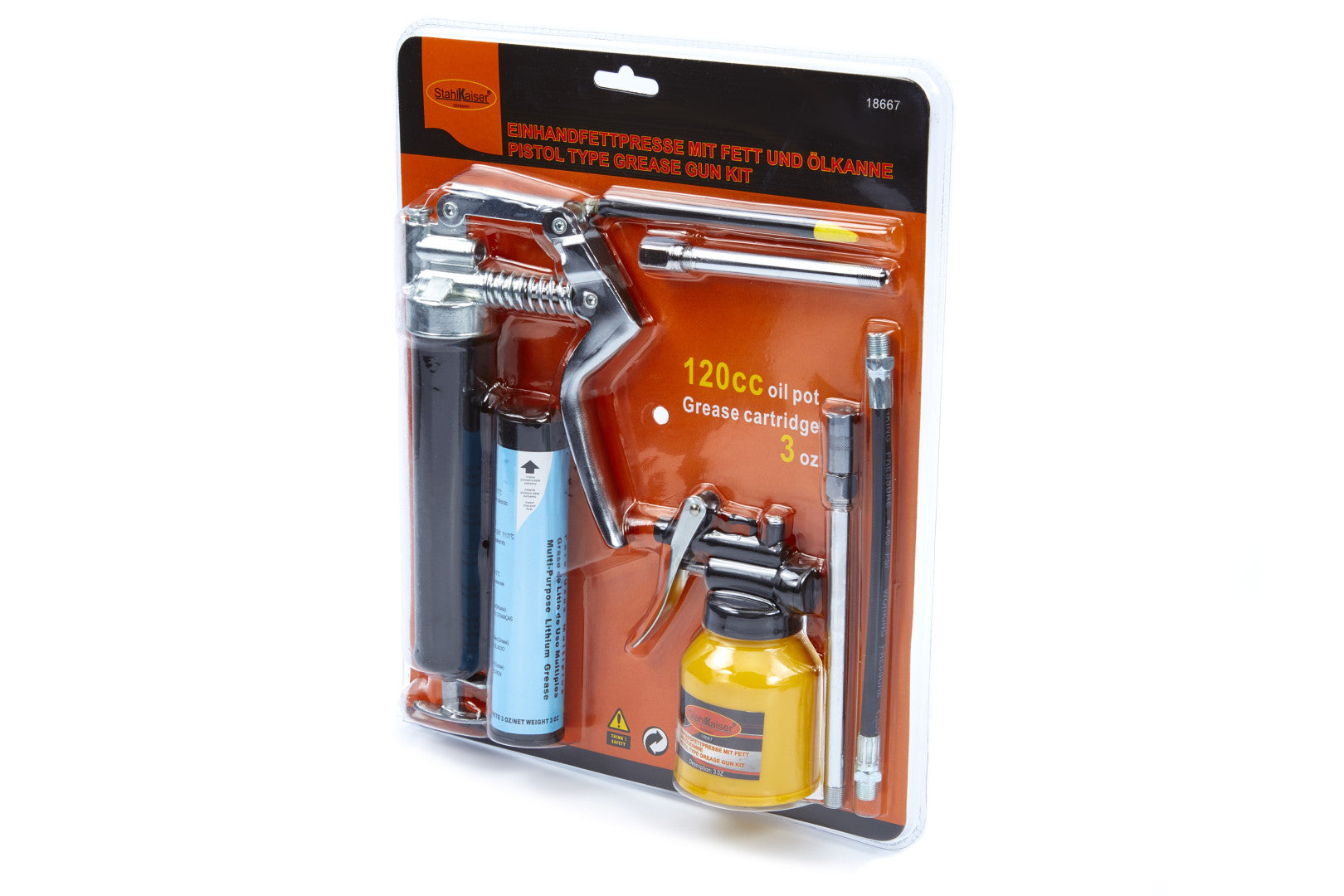 Kit-set testina ingrassatore professionale – set accessori con accoppiatore rapido, tubo flessibile 20 cm, ugello sottile, 120 ml