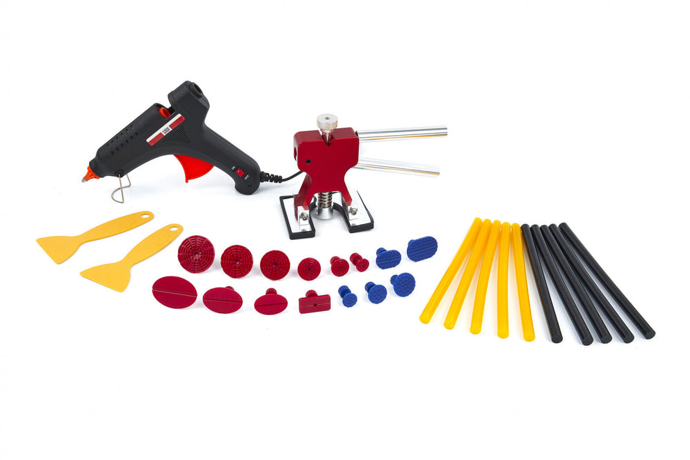 Kit-set tira bolle, tirabolli auto per riparazione ammaccature grandine carrozzeria, levabolle, ventosa carrozzeria per rimozione grandine, 29 pezzi Hbm Olanda