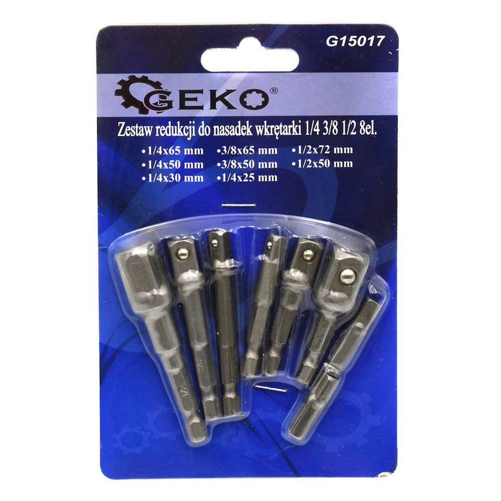 Kit di adattatori trapano esagonale, adattatore presa per 1/4", 3/8", 1/2", 8 pezzi Geko