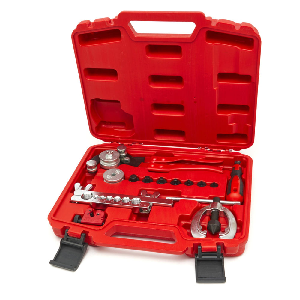 Kit di utensili per svasatura, tagliatubi per tubi freno per auto, con 7 matrici ,set flangiatubo cono eccentrico, bordatubi, per tubazioni freno auto 14 pezzi Hbm