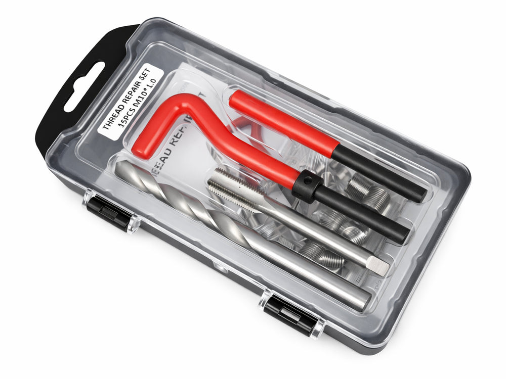 Kit riparazione filettatura M10 x 1.0, strumenti di riparazione filo, set inserto compatibile ,utensili manuali per per filetti auto 14 pezzi Gebo Tools
