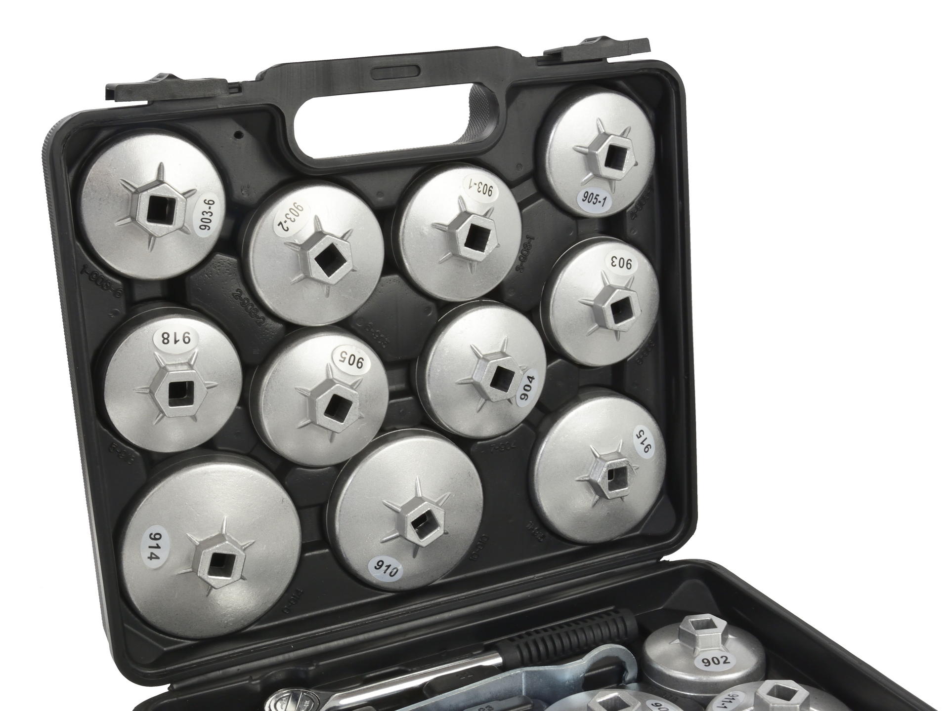 Set di chiavi per filtro olio 23 pezzi, 1/2" pollice, 27 mm, strumento di rimozione della presa del filtro dell'olio in alluminio per garage auto riparazione con custodia portaoggetti