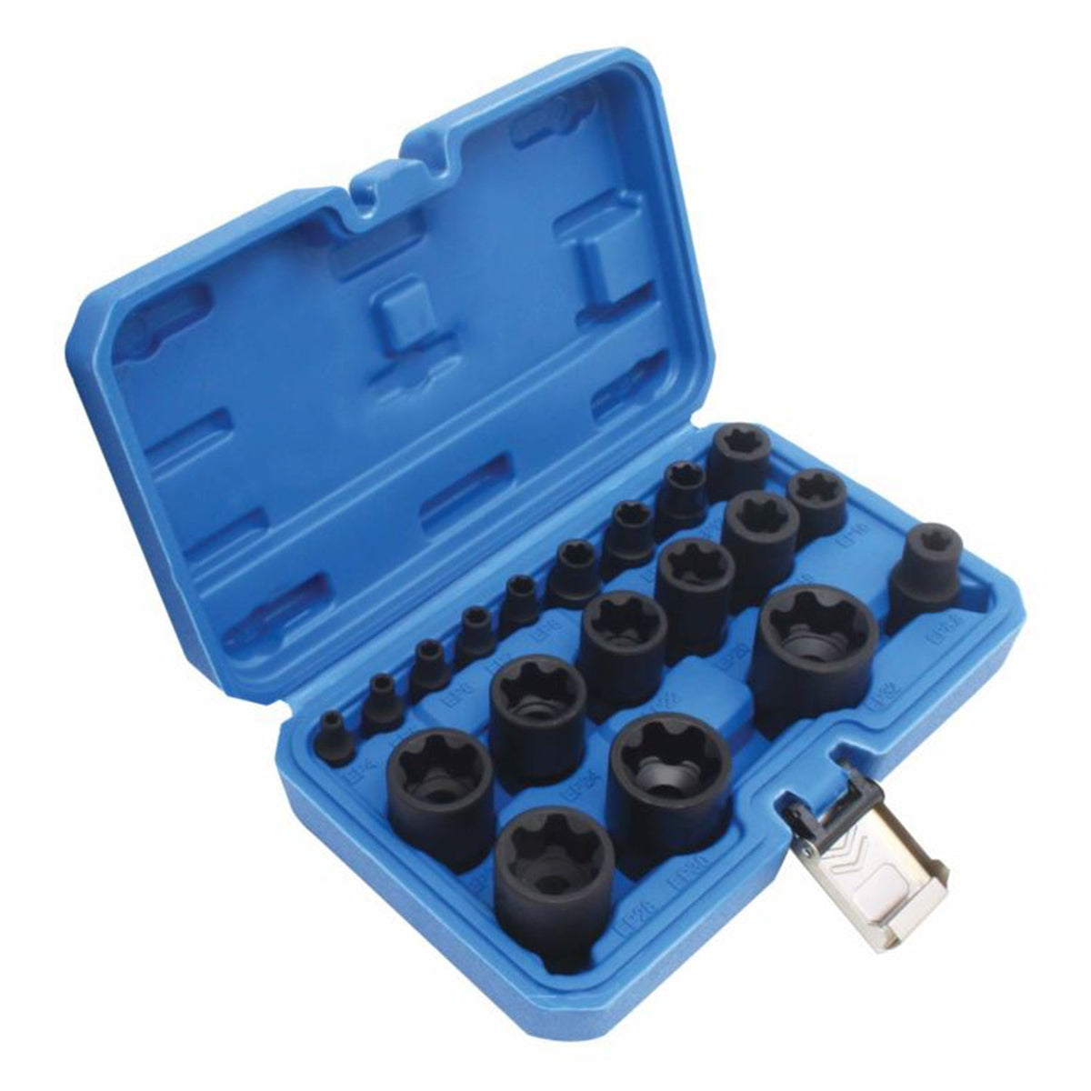 Set-kit bussole a impatto E-Torx E4–E32, 19 pezzi Satra