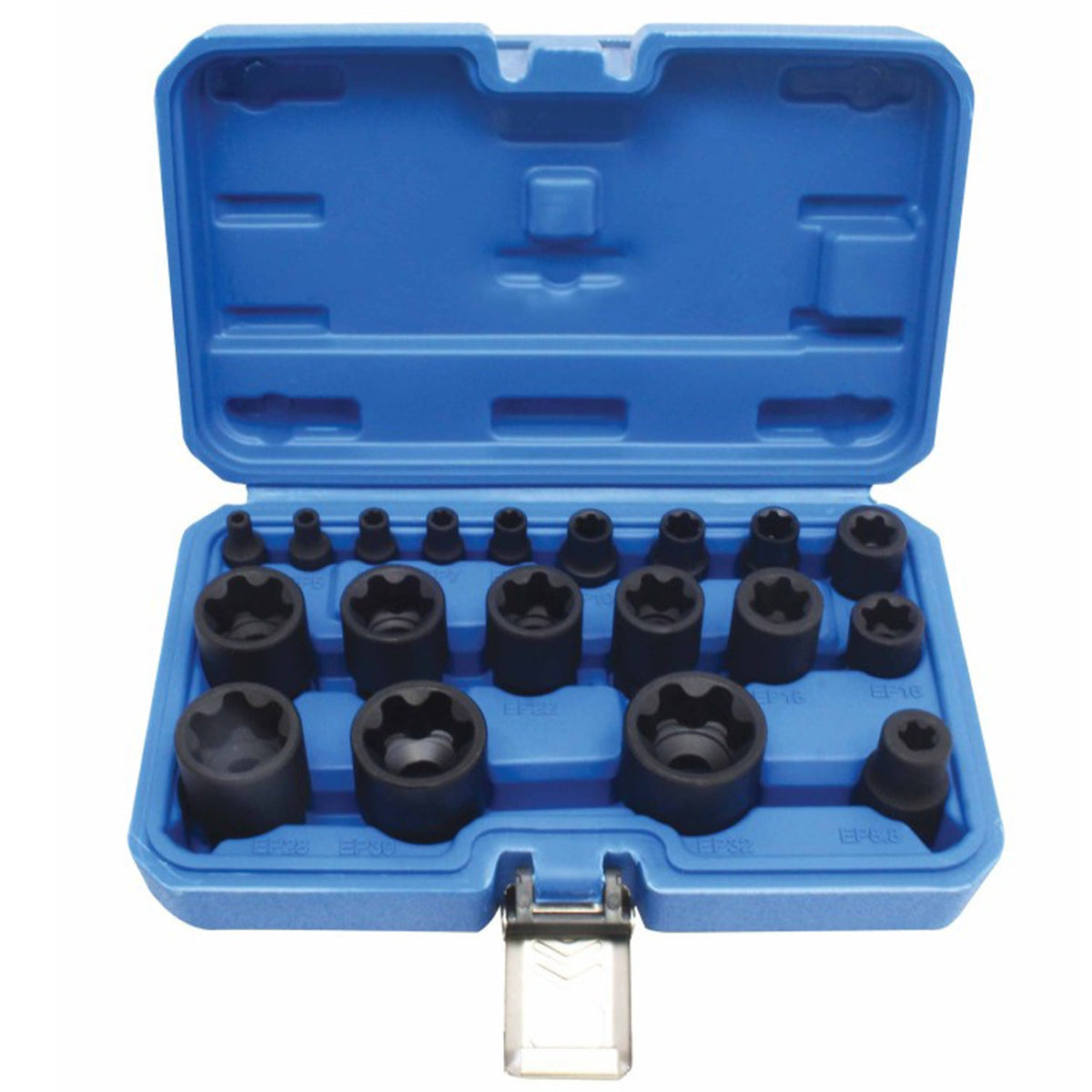 Set-kit bussole a impatto E-Torx E4–E32, 19 pezzi Satra