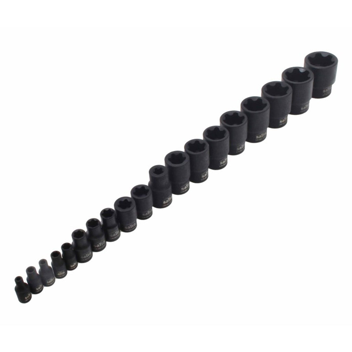 Set-kit bussole a impatto E-Torx E4–E32, 19 pezzi Satra