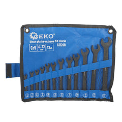 Set chiavi combinate 12 pezzi, in acciaio Cr-V, anello forchetta, 6-22 mm, nero