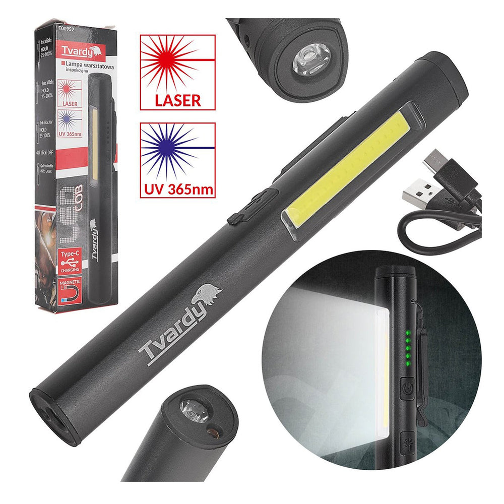 Lampada da lavoro magnetica ricaricabile, a LED COB con laser e UV, 5W 800mAh 400lm, torcia