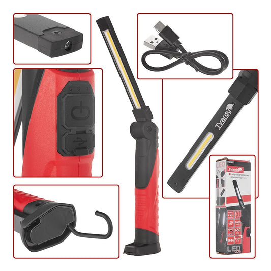 Lampada da lavoro magnetica ricaricabile e pieghevole, a LED COB 5W 650LM 2600mAh,torcia con gancio