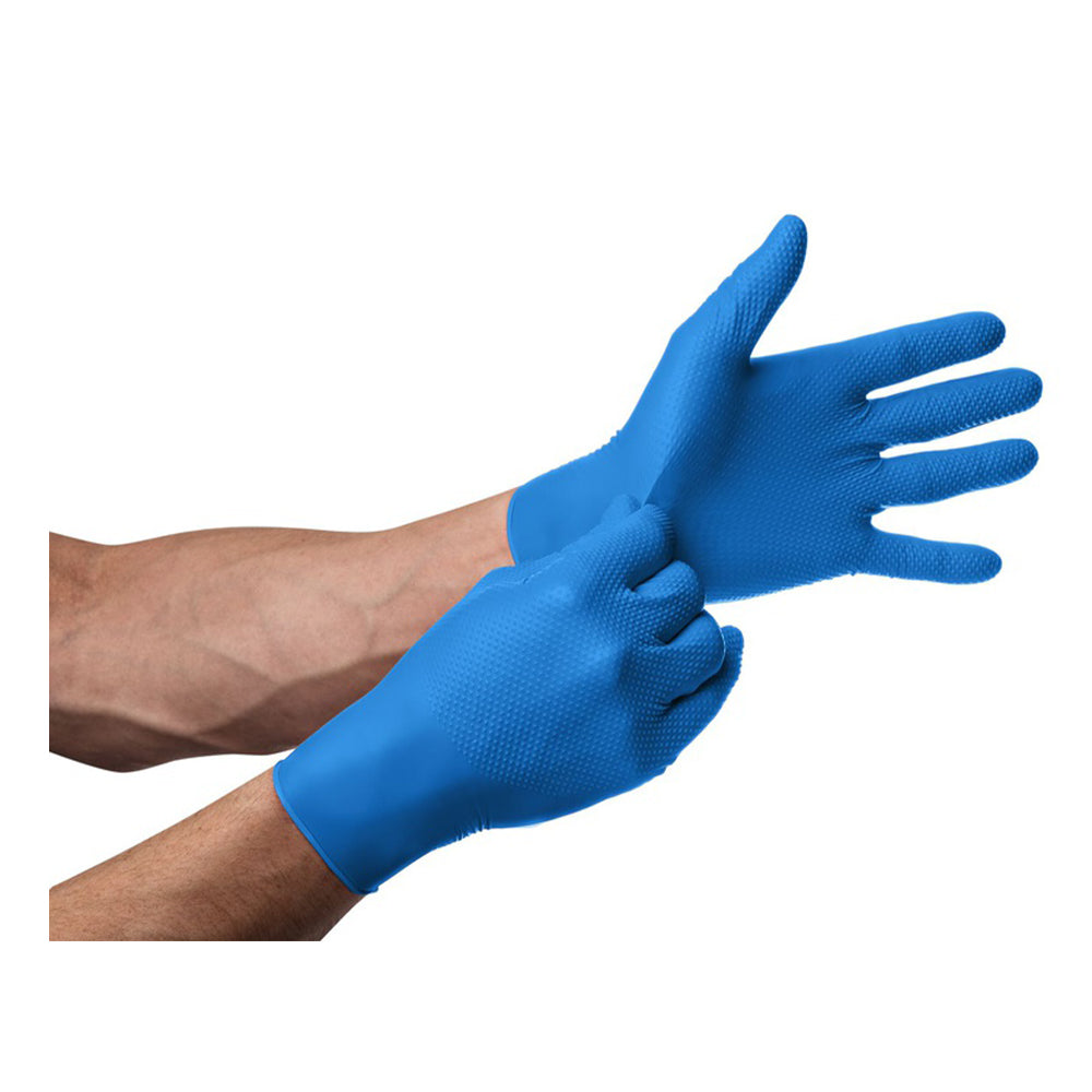 Guanti monouso in nitrile, extra resistenti, no polvere, no lattice, per meccanici, tatuatori, ristorazione, guanti da lavoro professionali, premium Mercator GoGrip Pro 3D blu taglia XL 50 pezzi