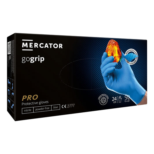 Guanti monouso in nitrile, extra resistenti, no polvere, no lattice, per meccanici, tatuatori, ristorazione, guanti da lavoro professionali, premium Mercator GoGrip Pro 3D blu taglia XL 50 pezzi