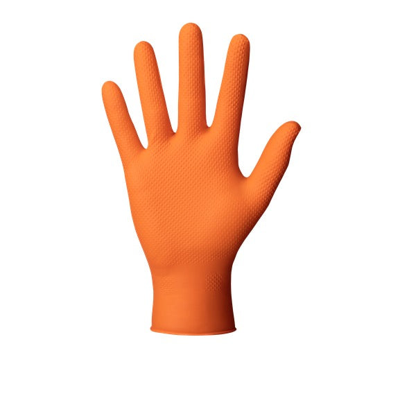 Guanti monouso in nitrile, extra resistenti, no polvere, no lattice, per meccanici, tatuatori, ristorazione, guanti da lavoro professionali, premium Mercator GoGrip Pro 3D arancioni taglia S 50 pezzi