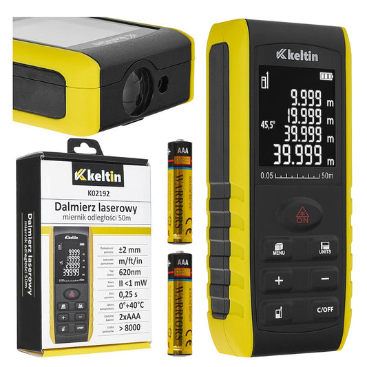 Misuratore distanza laser 2 in 1, distanziometro, misura lunghezza, volume, area, altezza, 50 m, con sensore angolare, multi-unità/modalità