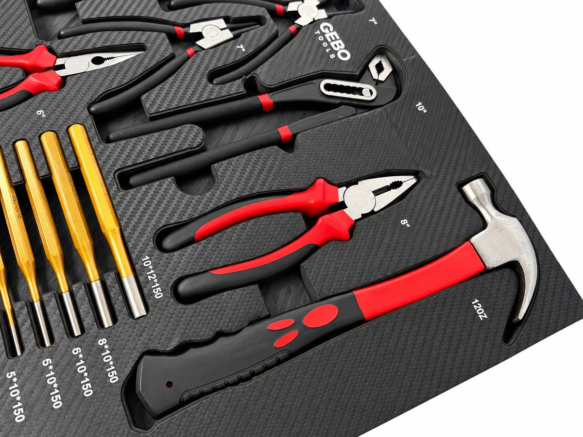 Modulo con inserto in schiuma per carrelli portautensili, kit utensili, pinze, punzoni e martello  54 x 39,5 x 3 cm,16 pezzi Gebo Tools