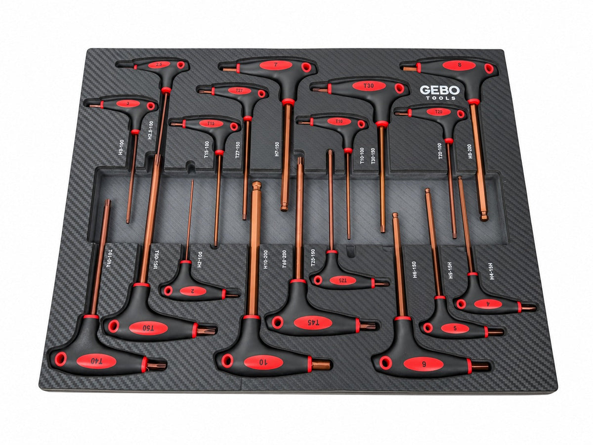 Kit-set modulo per carrelli portautensili, con TORX e chiavi a brugola con impugnatura a T ,18 pezzi Gebo Tools