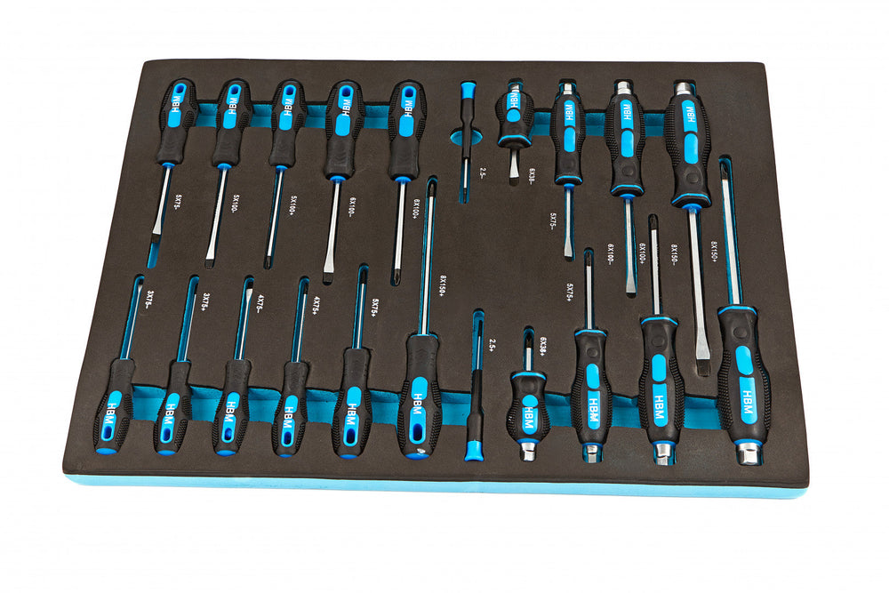 Modulo con inserto in schiuma per carrelli portautensili 54 x 39,5 x 3 cm, kit cacciaviti professionali, 21 pezzi Hbm Machines Olanda
