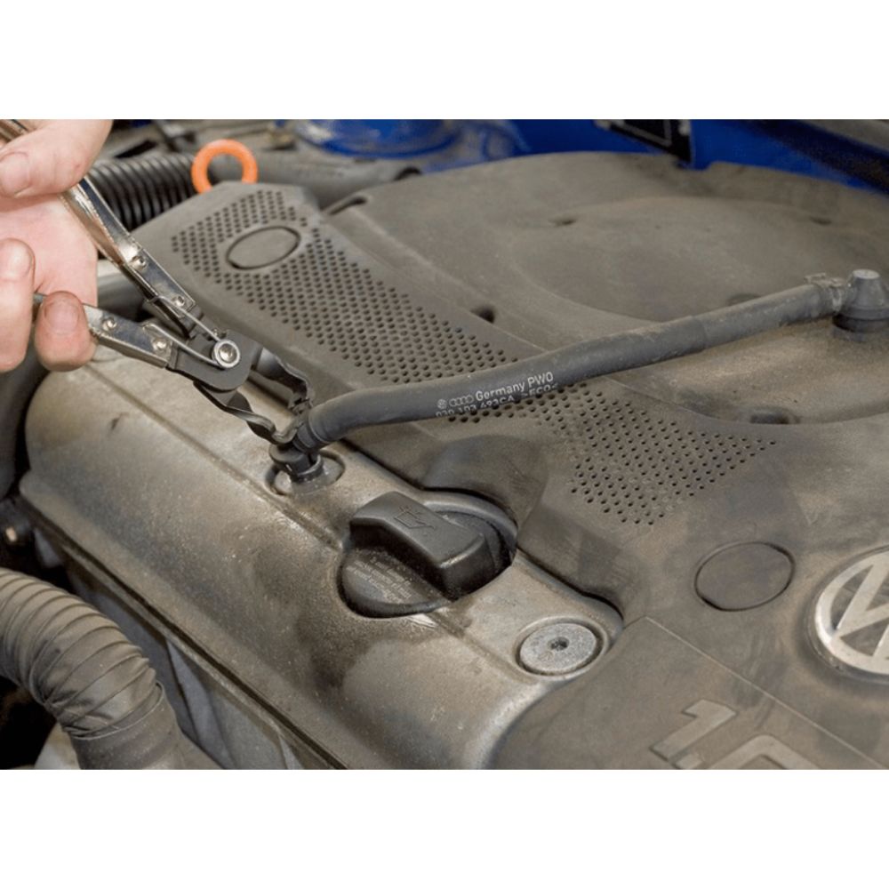Pinza per fascette stringitubo, pinza per raccordi carburante, tubi di separazione, manutenzione auto, pinze per fascette del filtro del carburante, pinze per connettori del tubo del carburante,pinze per rimozione fascette, motori VAG, HBM Machines Olanda