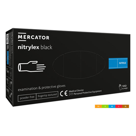 Guanti monouso in nitrile, extra resistenti, no polvere, no lattice, per meccanici, tatuatori, ristorazione, guanti da lavoro professionali, premium Mercator neri taglia L 100 pezzi