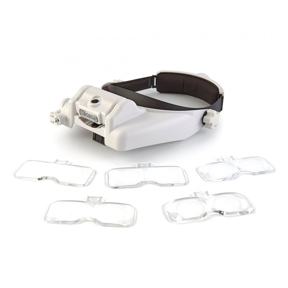 Occhiali con lenti d’ingrandimento da testa, con 5 intercambiabili, con illuminazione LED, visiera casco lente per hobby e lavori precisione Hbm