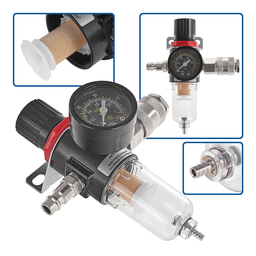 Filtro aria con regolatore di pressione del separatore d'acqua, con valvola di riduzione e manometro, accessorio per utensili pneumatici, 1/4'' Geko