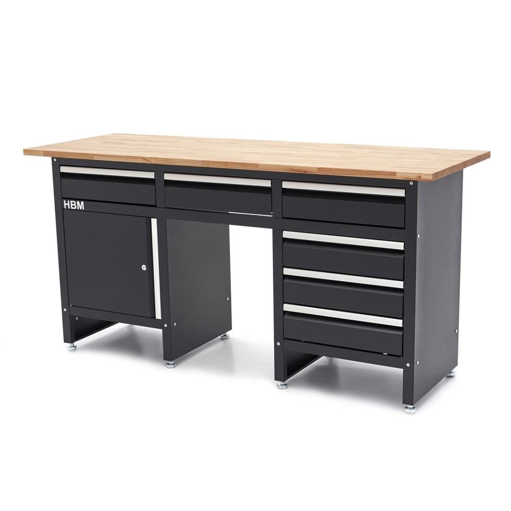 Piano di lavoro, banco da 171 cm con 6 cassetti, 1 anta e in legno massiccio, Hbm Machines, Premium, Olanda