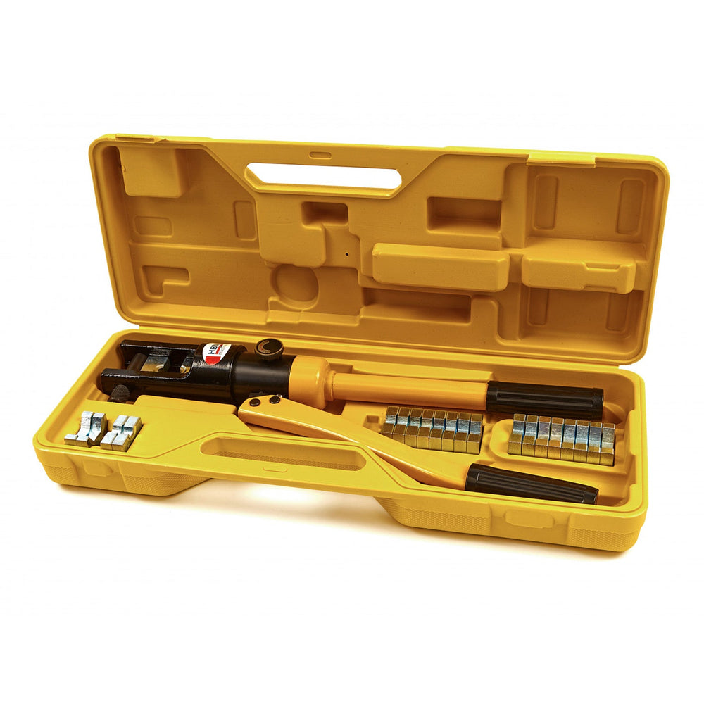 Set pinza crimpatrice idraulica manuale, kit pressatrice per terminali elettrici, per connettore 16-300 mm² con matrici intercambiabili, 13 tonnellate