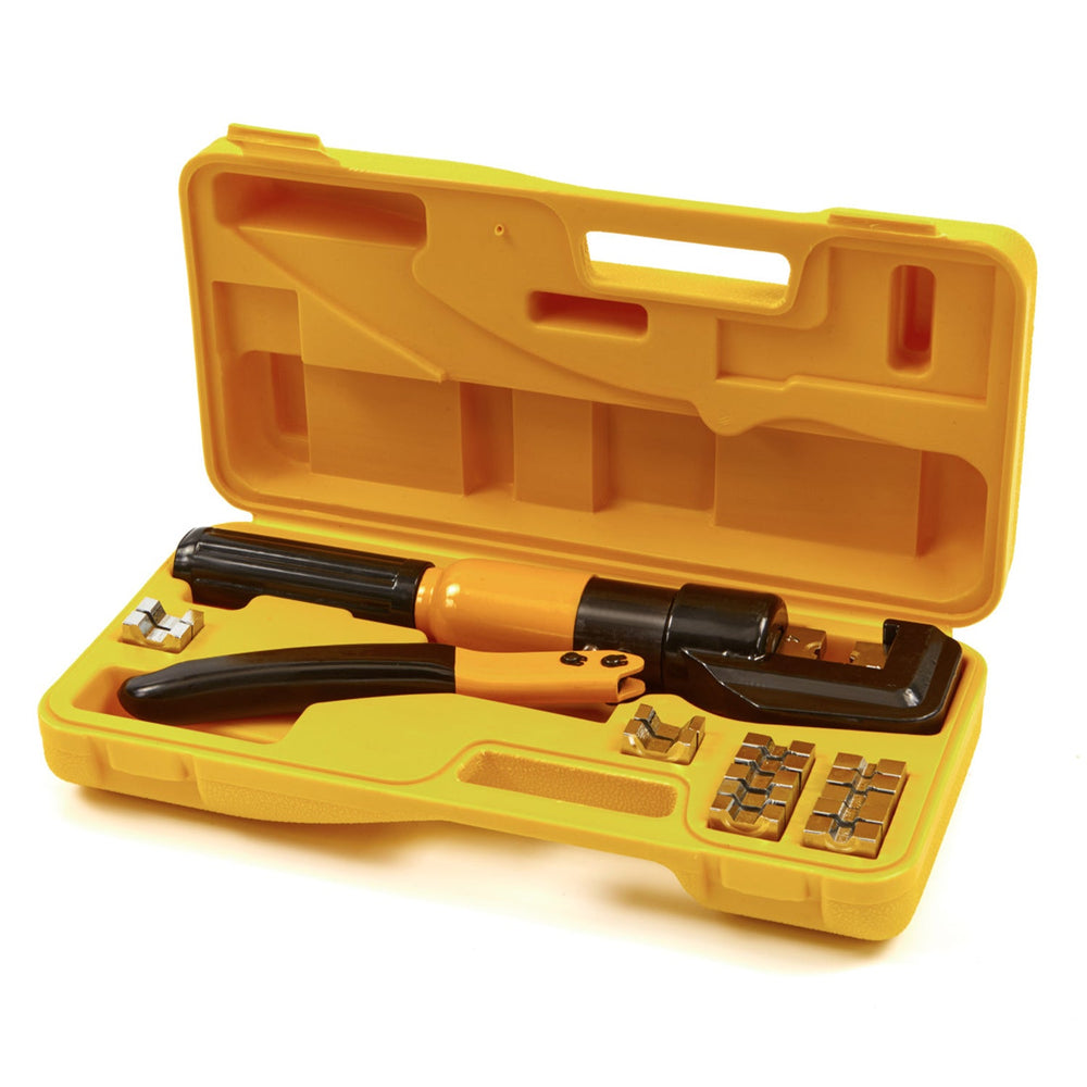Set pinza crimpatrice idraulica manuale, kit pressatrice per terminali elettrici, per connettore 4-70 mm² con matrici intercambiabili, 6 tonnellate