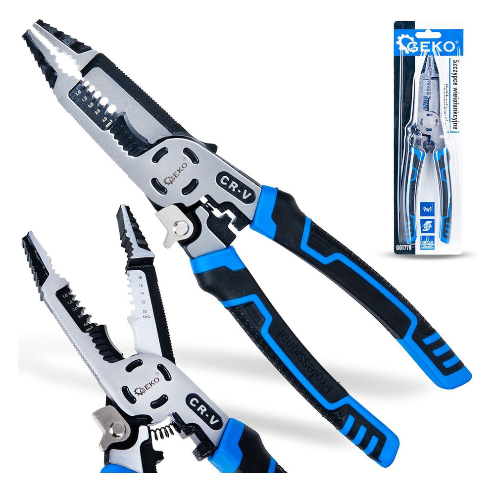 Pinza spelafili automatica, spellafili 225 mm, 9 in 1 multifunzione per spelatura, taglio e crimpatura, strumento multifunzionale per cavi da AWG - per spelare fili elettrici, tagliare, crimpare, Geko