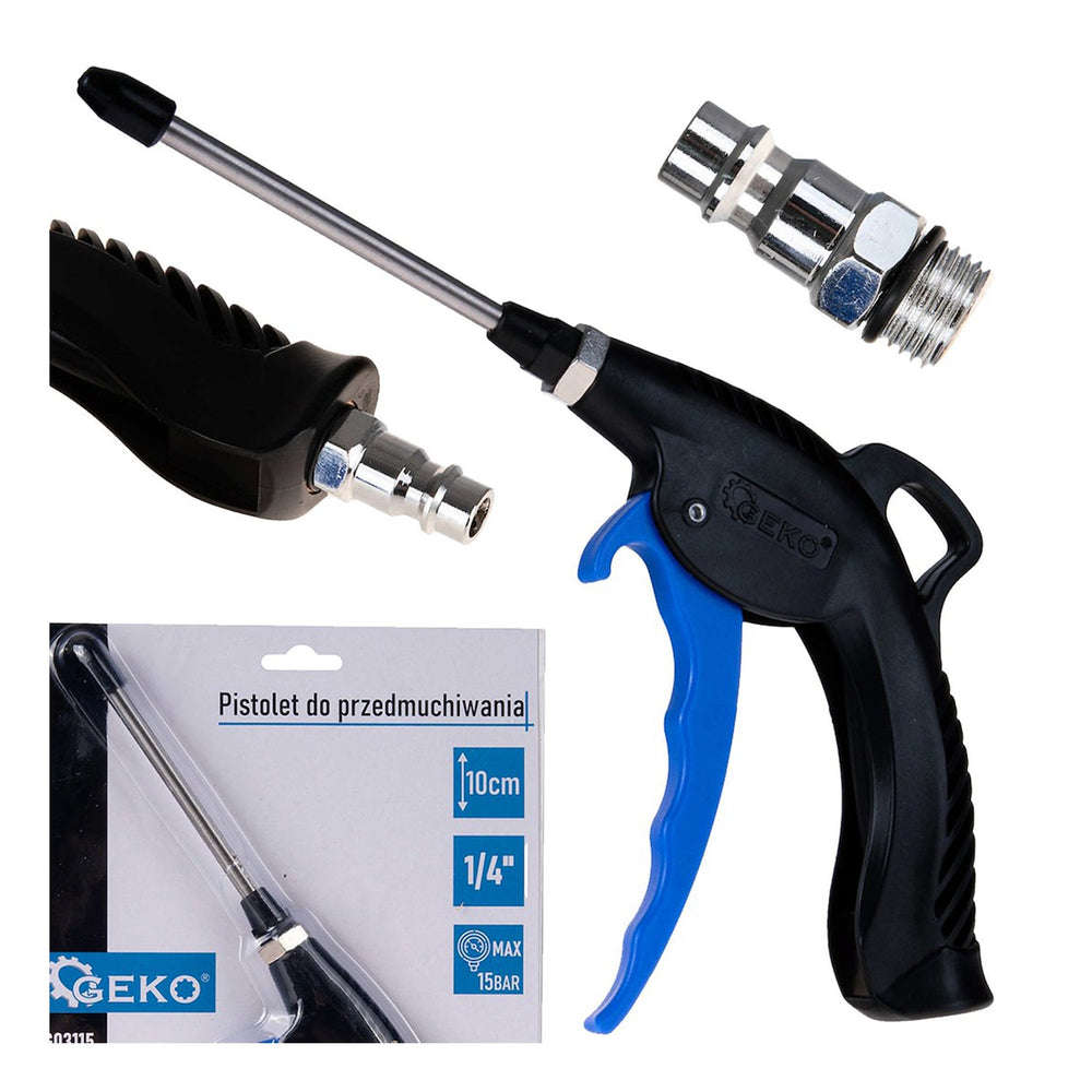 Pistola ad aria compressa con ugello da 10 cm e raccordo rapido 1/4", 15 Bar, per soffiaggio e lavaggio Geko