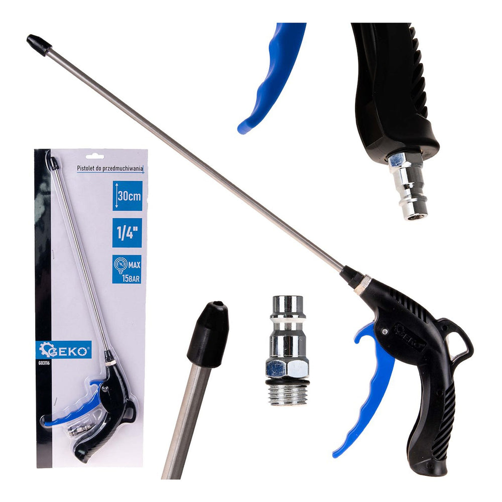 Pistola ad aria compressa con ugello da 30 cm e raccordo rapido 1/4", 15 Bar, per soffiaggio e lavaggio Geko