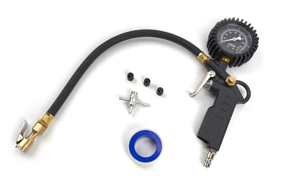 Pistola con manometro analogico per gonfiaggio pneumatici, kit 8 pezzi Hbm Machines Olanda