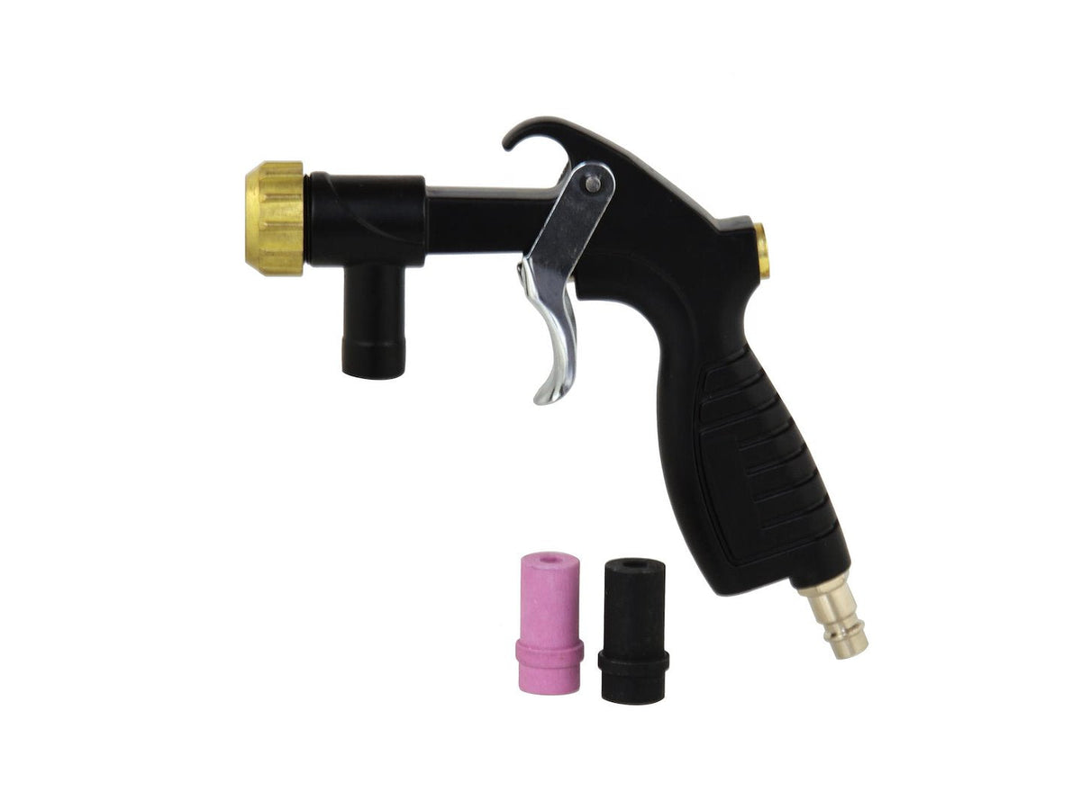 Pistola pneumatica per sabbiatura con tubo e due ugelli in metallo e ceramica, sabbiatrice ad aria compressa Geko