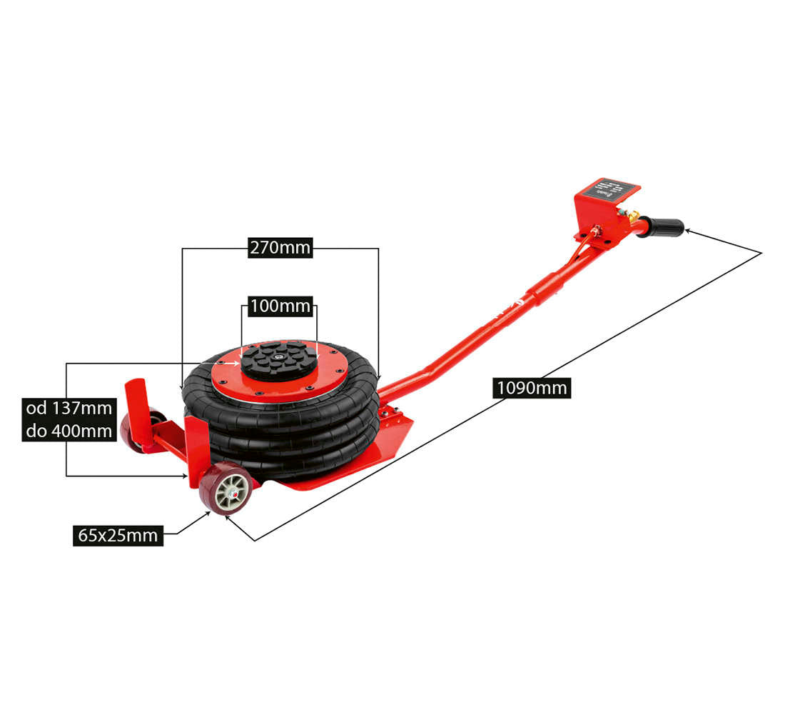 Cric ad aria compressa, 3,5 tonnellate/3500 kg, cric airbag, sollevamento 15–38 cm, cric pneumatico da sollevamento pneumatico con maniglia per auto, garage, Redats Polonia